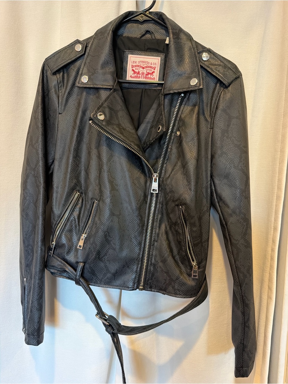 Levi's Black Faux Leather Asymmetrical Moto Jacket with Belt
